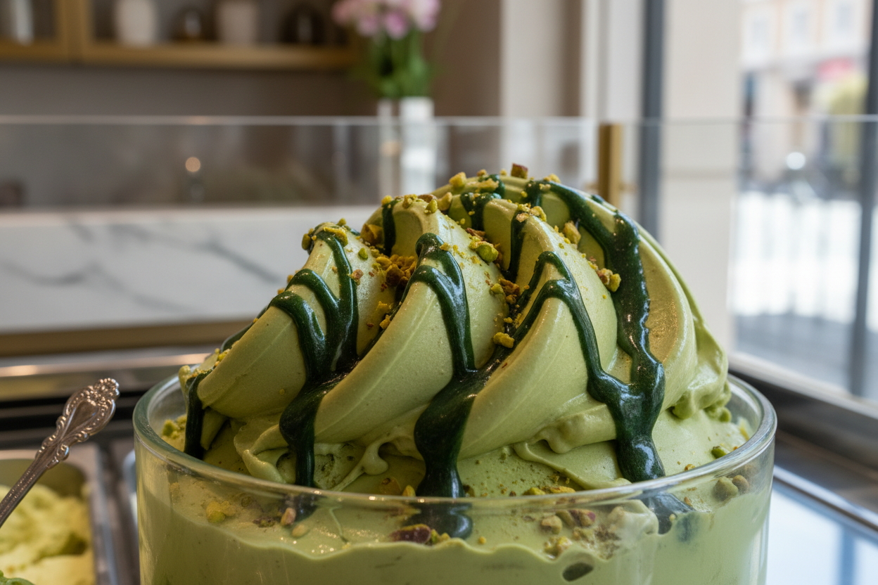 Pisztáciás gelato pisztácia variegatóval (prémium “signature” íz)